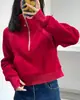 Sudadera de cuello medio estilo casual para mujer, otoño e invierno, nueva, casual, con forro polar, top tipo jersey, chaqueta corta con media cremallera