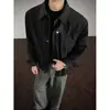 Chaqueta de retazos a cuadros marrón para hombre, chaqueta Harrington de trabajo estilo americano para otoño, de alta costura, genial y elegante, ajuste regular en los hombros