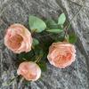 Ramo de rosas Austin de 3 cabezas de tela cepillada, decoración del hogar, flores falsas, exhibición de mesa, flores artificiales al por mayor