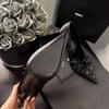 Zapatos de Tacón Alto Cuadrados Negros con Lunares, Estilo Francés, Lazo, Pedrería Negra, Nuevos 2025, Zapatos para Mujer