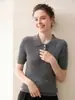 ¡Hilo Yangzi Lavable a Máquina! Suéter de Cuello Polo Ultra Fino 100% Lana Merino Tejido de Trenzas Manga Corta Top de Punto para Mujer