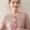 Nuevo cárdigan de cachemira con botones de corazón y cuello redondo para mujer, camisa base casual de lana suave, top versátil, abrigo de color liso