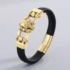Pulsera de cuero de acero y titanio para hombres europeos y americanos, personalidad animal creativa, pulsera simple para hombres, joyería de mano con cabeza de lobo al por mayor