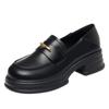 Una generación de mocasines de suela gruesa para mujer, nuevos de primavera y otoño, estilo británico retro, muffin, zapatos pequeños de cuero, tacón grueso, zapatos negros