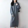 2026 Nuevo Vestido de Lana Pura para Mujer Otoño Invierno Engrosado Cuello Redondo Botón Lateral Holgado Por Encima de la Rodilla Tejido Largo de Lana