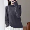 Suéter de punto para mujer con cuello semi-alto y adornos de pedrería, para otoño e invierno, elegante suéter de manga larga, estiliza y es versátil, perfecto como capa interior o top base