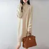 Vestido de lana pura con trenzado de rombos, suéter de cuello alto con media cremallera para mujer, de longitud media, estilo casual, engrosado para otoño e invierno