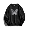 Sudadera Blanca Gris con Estampado de Mariposas Cuello Redondo para Mujer Holgada Nueva 2025 Otoño e Invierno con Capucha Versátil Top Chaqueta Ins