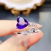 Anillo de Amatista Natural Popular al por Mayor de Fábrica Plata S925 Incrustado con Piedra Principal 8*8 Joyería de Lujo Venta Directa de Fábrica