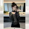 Suéter de tricô casual estilo coreano, cinza escuro, com decote V e acinturado, para mulheres, super popular no outono e inverno, top único e não convencional
