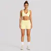 Conjunto de Fitness: Sutiã de Yoga Transfronteiriço Sem Costura com Lindo Design nas Costas, Sutiã Esportivo de Gola Halter, Shorts de Yoga de Cintura Alta Levanta Bumbum de Secagem Rápida