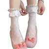 Calcetines de becerro Annie con lazo ribeteado de encaje, rosa salvaje, deseo puro, estilo fino calado para deportes al aire libre