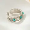 Novo Anel Aberto de Malha Vazada Versão Larga Turquesa Azul Liga de Cobre Estilo Étnico Vintage Anel Exquisito Ajustável
