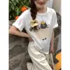 Camiseta de Algodão Puro de Manga Curta para Mulheres, Estilo Novo 2026, Fashion e Versátil, Estilosa e Rejuvenescedora, Top Cinza, Camiseta Básica de Verão