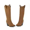 Botas de cuero de caña alta con punta fina, estilo transfronterizo para otoño e invierno, botas ligeras para mujer sin cordones, talla grande, versátiles, color liso, nuevas botas estilo Martin de tacón alto