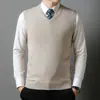 Colete de malha masculino, camisa base masculina, malha sem mangas com decote V slim fit para negócios, colete masculino, fornecimento direto da fábrica