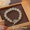 Pulsera de conejo de jade de estilo chino para mujer, hecha a mano, con cuentas, etiqueta de carácter fu, hebilla de anillo de seguridad, pulsera de jade de imitación