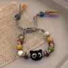 Nuevo Pulsera de Gato con Cuerda Trenzada Colorida de Cerámica China para Mujer Diseño de Nicho Accesorios Vintage Garra de Gatito