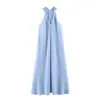 Roupas Femininas Transfronteiriças Verão Novo Comércio Exterior Estilo Europeu e Americano Azul Decote V Alças Torcidas Vestido Longo
