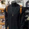 Camiseta Sencilla Casual de Color Sólido de Manga Larga para Hombre, Nueva de Primavera y Otoño, Ajuste Holgado Versátil, Camiseta Base de Peso Pesado