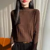 Suéter de Tricô Lantejoula Gola Alta Meia-Boca Novo Outono/Inverno 2026 para Mulheres, Camada Interna Quente Casual de Manga Longa, Top Cinza Tendência