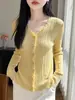 Cardigan de Tricô Ruffle com Decote V Novo Outono 2026 Transfronteiriço, Suéter Fino Canelado, Camisa Básica Curta Slim Fit