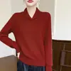 Suéter de malha de lã pura para mulheres, suéter elegante com lapela, novo estilo outono e inverno, suéter com lapela cruzada, quente e versátil