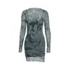 PC018 Ropa de verano para mujer europea y americana, nuevo conjunto de dos piezas para mujer, vestido tubo sexy con tiras de malla transparentes estampadas