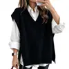 Colete de malha feminino ins coreano solto versátil retrô gola V preguiçoso nicho design de fenda lateral senso de design top feminino