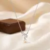 Colar de Pérola com Laço em Prata de Lei S925 para Mulheres, Pingente Exquisito de Luxo Leve com Toque de Alto Padrão, Corrente para Clavícula Estilo Chanel