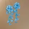 Pendientes de Borla con Flor de Gasa y Perlas de Aguja de Plata, Modernos y Elegantes, Temperamento Súper Hada, Pendientes de Lujo Ligero y Alta Gama