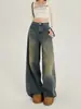 Calça Jeans de Cintura Alta para Mulheres, Novo Estilo Outono e Inverno, Tamanhos Grandes, Emagrecedora, Perna Reta Solta, Comprimento no Chão, Calça de Perna Larga com Caimento
