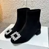 Botines Ajustados Elásticos de Punta Fina con Flocado Otoño Invierno 2026 Nuevos Botines Tipo Calcetín con Hebilla Cuadrada de Pedrería Botas de Plataforma Gruesa de Moda Botas Martin para Mujer