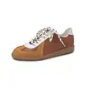 Zapatillas de entrenamiento alemanas de cuero de moda y cómodas estilo coreano con bloques de color, otoño 2026, tacón bajo, punta redonda, cordones, cuero genuino, zapatos casuales para mujer, talla 42