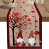 Caminho de Mesa com Estampa de Coração para o Dia dos Namorados para Mesa de Trabalho, Sala de Estar, Mesa de Centro, Decoração de Atmosfera Festiva, Caminho de Mesa e Toalha de Mesa de Linho Multitamanho