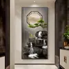 Pino de Bienvenida Pintura Decorativa para Entrada Estilo Chino Nuevo Pintura Colgante para Pared Frente a la Puerta Agua Corriente Trae Riqueza Paisaje Mural para Pasillo