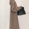 2023 Otoño Japonés Nuevo Invierno para Mujer Liso Ajustado Adelgazante Medio largo Plisado Manga Larga con Capucha