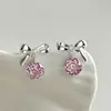 Brincos de Tarraxa Geométricos de Zircônia Rosa Frescos e Doces, Exquisitos e Elegantes, Versáteis para o Dia a Dia, Brincos de Luxo Leve e de Alta Qualidade
