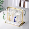 Copo de Vidro com Suporte Resistente a Alta Temperatura Xícara de Chá Copo para Bebida Doméstico Copo para Leite Copo para Sala de Estar Doméstica Jogo de Xícara para Chá Verde