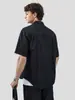 Ropa Masculina Apo Camisa Cruzada de Mezclilla Lyocell de Manga Corta para Hombre, Camisa Casual de Lino de Verano de Alta Gama Holgada