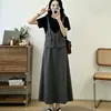 Vestido casual de duas peças para mulheres plus size, que valoriza a silhueta, com gola redonda, estilo verão, de alta qualidade, elegante e com design de patchwork, modelo longo evasê que rejuvenesce.