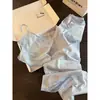 Conjunto de Pijama Camisola Listrado Estilo Coreano Desejo Puro para Mulheres, Novidades de Verão, Tamanho Grande, Calça Longa, Emagrecimento, Conjunto para Casa, Pode Ser Usado Fora