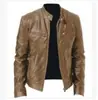 Comércio Exterior Amazon Business Cardigã com Zíper Decoração de Bolso Couro PU Gola Vertical Slim Fit Jaqueta de Couro Jaqueta Biker