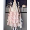 Lindo Conjunto Completo Dopamina para Niña Dulce para Mujer Verano Estilo Universitario Camisa Anudada Falda de Tartán Rosa Pastel Conjunto de Dos Piezas