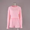 Conjunto de Pijama Rosa Tricotado de Duas Peças, Estilo Novo Outono e Inverno Europeu e Americano 2026, Confortável e Amigável à Pele, Manga Longa e Shorts, Roupa de Casa Feminina