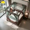 Nova Cama de dossel de Madeira Maciça de Nogueira Preta Estilo Chinês Cama de Casal Clássica Esculpida Quarto Principal Modelo Novo