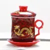 Copo de Separação de Água para Chá Jingdezhen com Tampa Filtro de Cerâmica Conjunto de Quatro Peças para Chá de Arte de Escritório