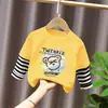 Top estampado de dos piezas falso para niño, camiseta de manga larga 100% algodón para bebé niño, ropa de otoño para niño pequeño