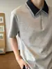 Diseño de Camiseta con Cuello Camisero Polo de Media Cremallera Manga Corta para Hombre Verano Retro Americano Manga Corta Alto Contraste de Color