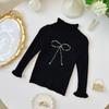 Suave Prendas de Punto para Mujer Otoño e Invierno 2025 Nueva Moda Cuello de Encaje Camiseta Base Tejido Dulce para Niños Mediano y Grande